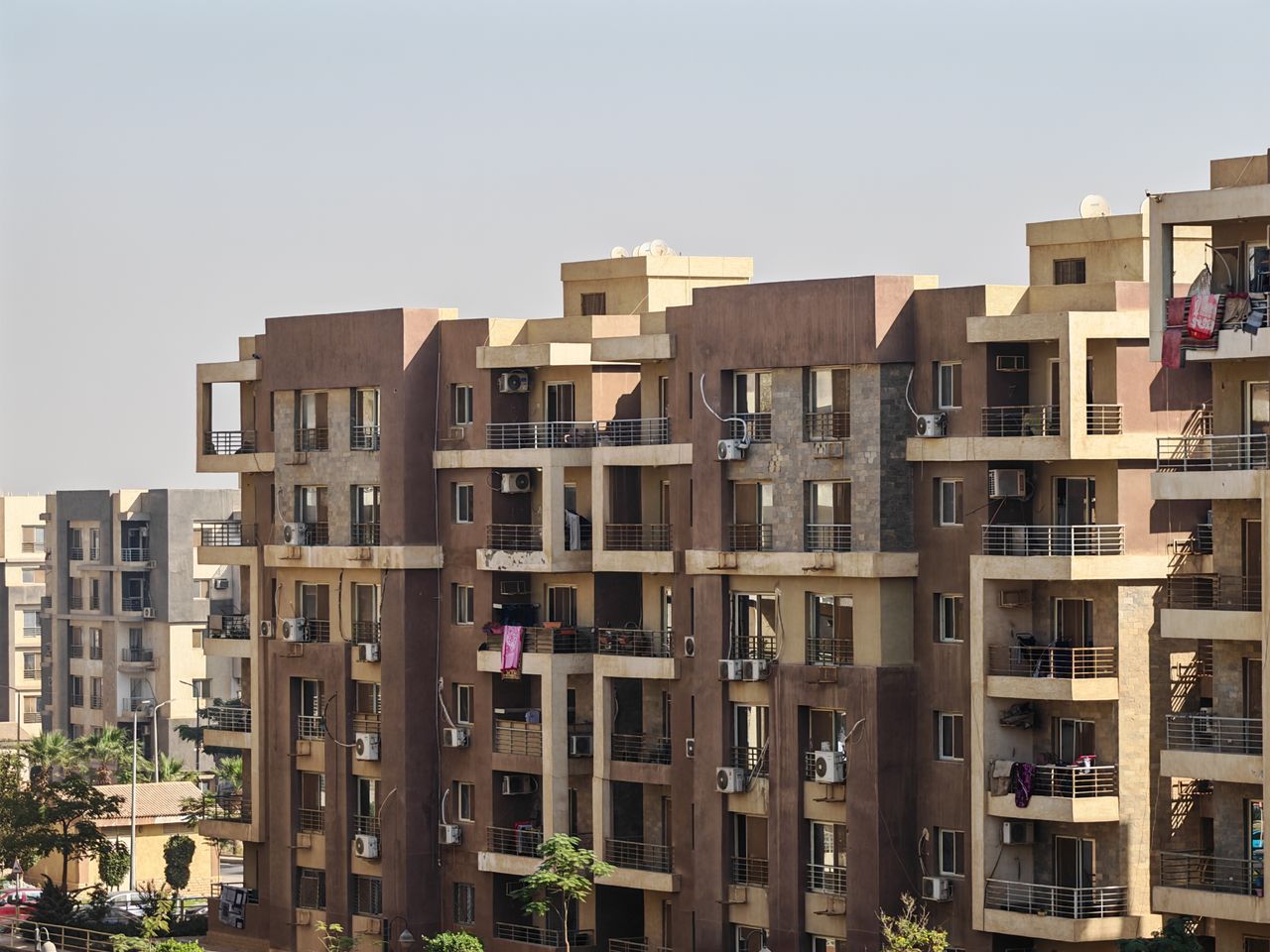 A view of modern apartment buildings capturing urban architecture and residential living space.